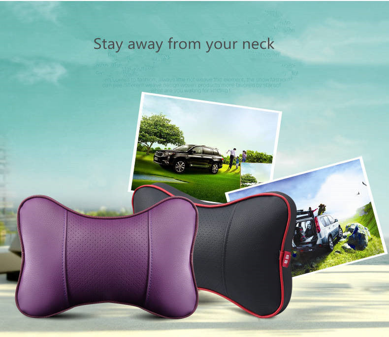 New Brand 2 Pieces 3D Artificial Leather Car Neck Pillows