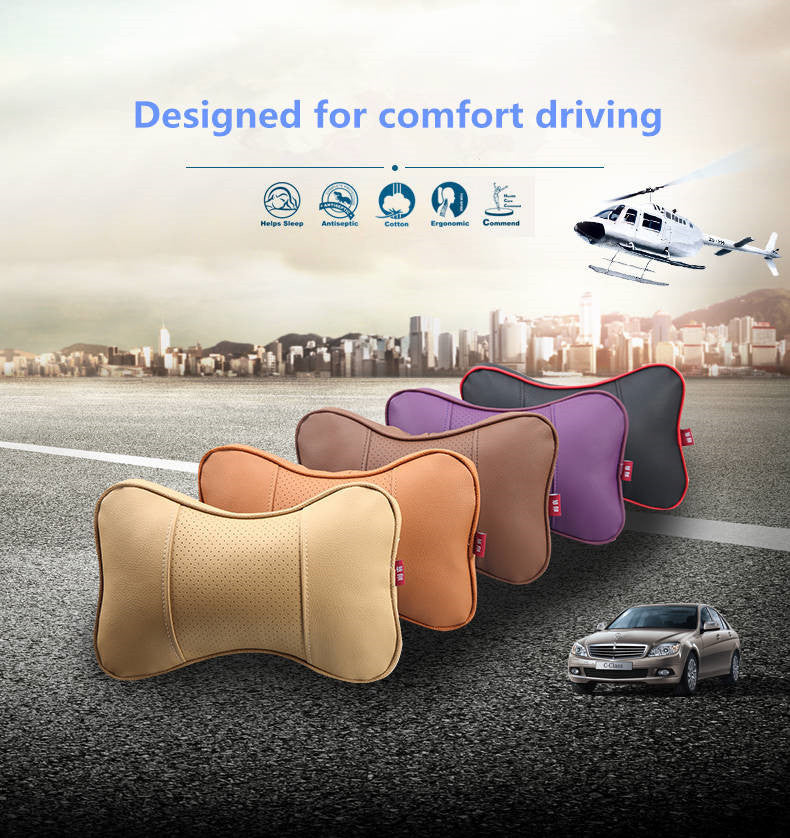 New Brand 2 Pieces 3D Artificial Leather Car Neck Pillows